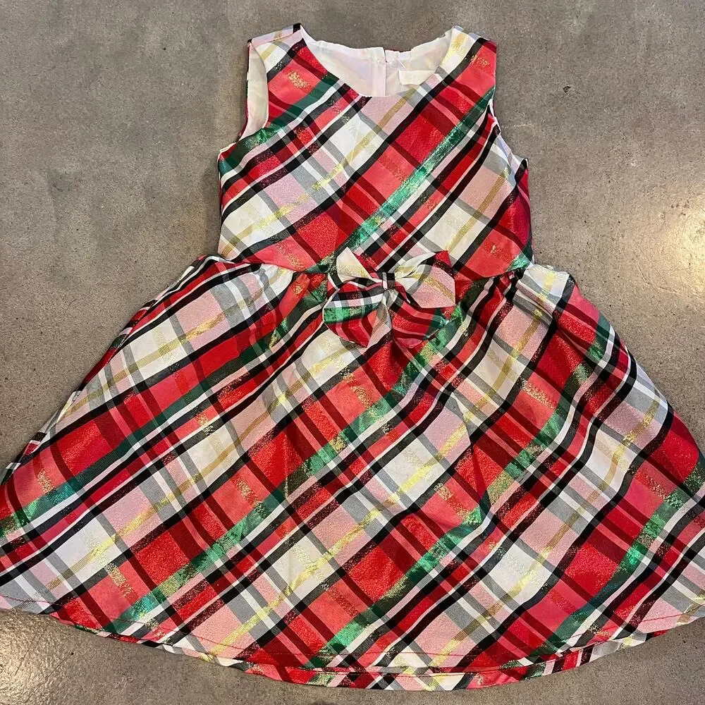 Nannette Christmas red gold plaid formal dress holiday 3T carters gold shoes 5